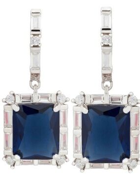 Latelita Sterling Silver Blue Square Gem Drop Earrings